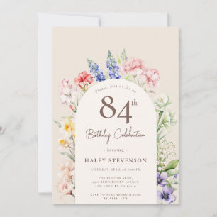 Floral Garden Arch Whimsical Beige 84th Birthday Invitation