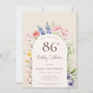 Floral Garden Arch Whimsical Beige 86th Birthday Invitation