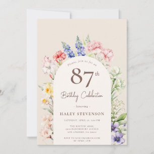 Floral Garden Arch Whimsical Beige 87th Birthday Invitation