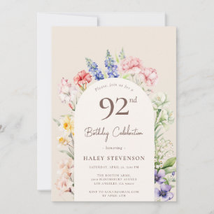 Floral Garden Arch Whimsical Beige 92nd Birthday Invitation