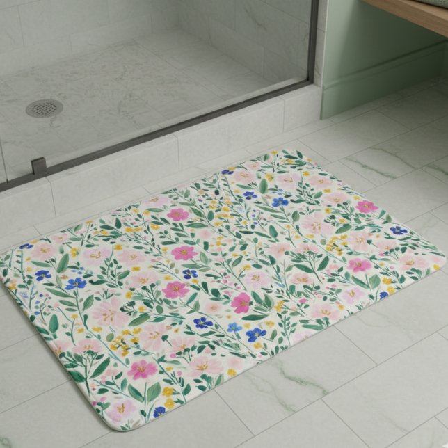 Floral Garden Bath Mat (colorful preppy floral garden bath mat)