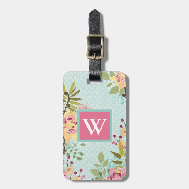 Floral Garden, Blue Background Luggage Tag (Front Vertical)
