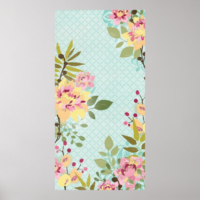 Floral Garden, Blue Background Poster (Front)