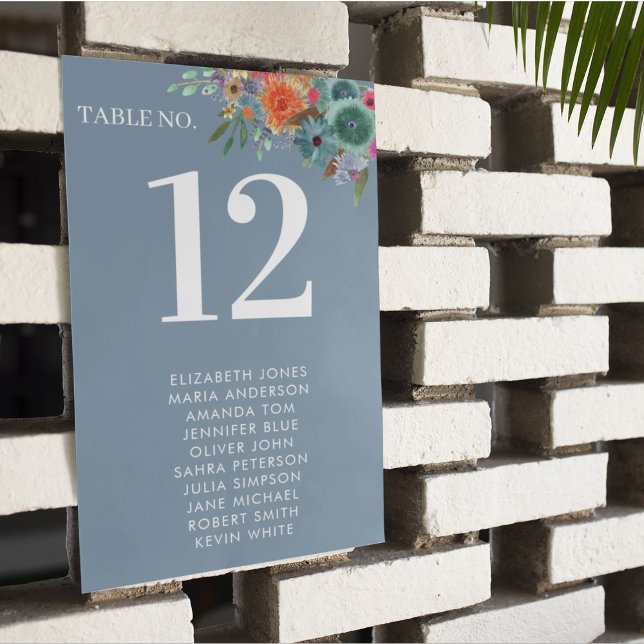 Floral Garden Blue Boho Chic Wildflower Wedding Table Number (Creator Uploaded)