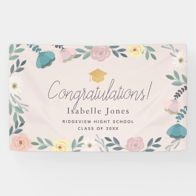 Floral Garden Blush Pink Graduation Banner (Horizontal)