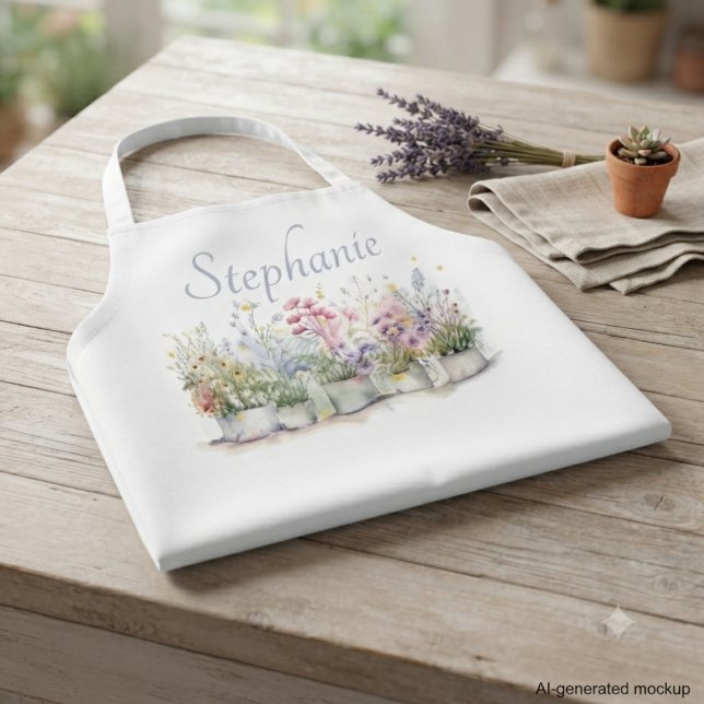Floral Garden Botanical Name Gift Apron (Personalized floral garden apron, a thoughtful gift for the dedicated gardener’s birthday.)