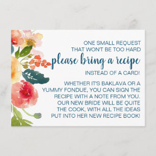 Floral Garden Bridal Shower Bring a Recipe Enclosure Card