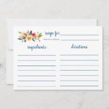 Floral Garden Bridal Shower Recipe Card