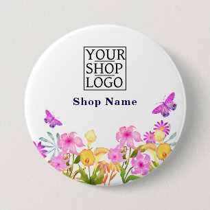 Floral Garden Business Name Logo White 3 Inch Round Button