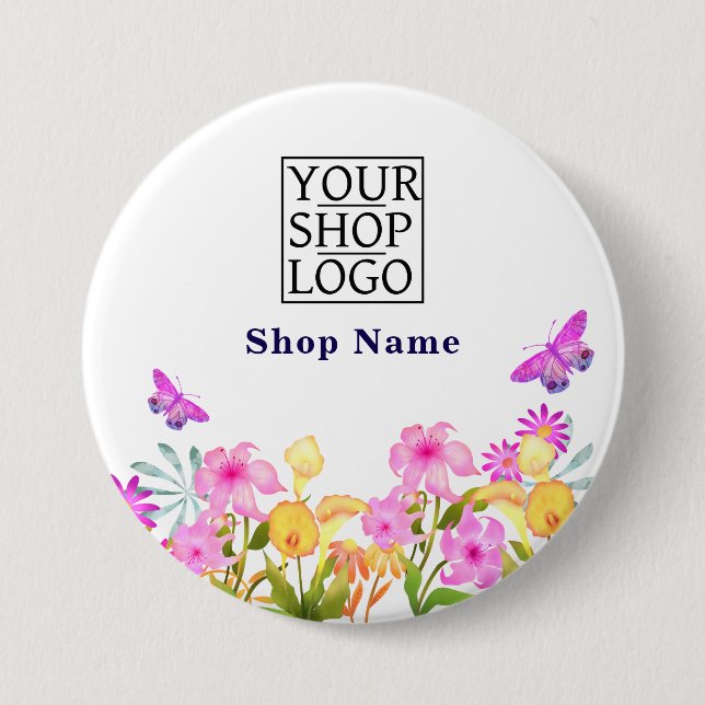 Floral Garden Business Name Logo White 3 Inch Round Button (Front)