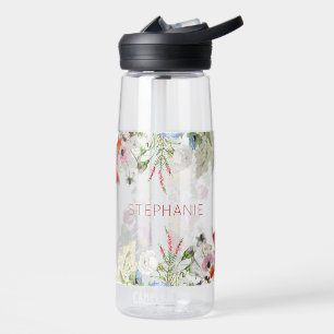 Floral Garden Colourful Flowers Custom Name Water Bottle
