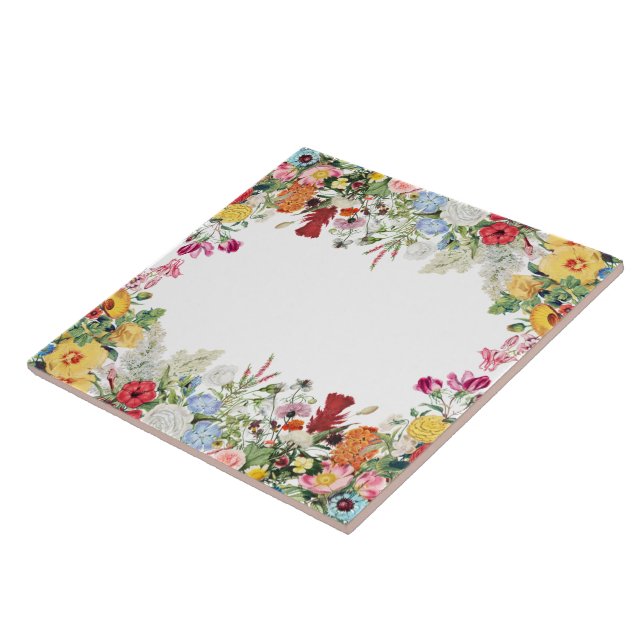 Floral Garden Colourful Flowers Tile (Side)