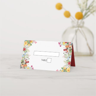 Floral Garden Colourful Flowers Wedding Place Card