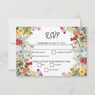 Floral Garden Colourful Flowers Wedding RSVP Card