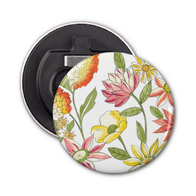 Floral Garden Design with White Background Bottle Opener (Front)