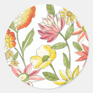 Floral Garden Design with White Background Classic Round Sticker