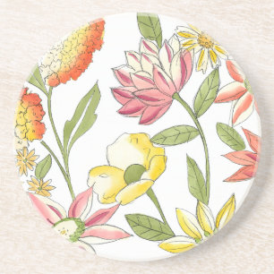 Floral Garden Design with White Background Coaster