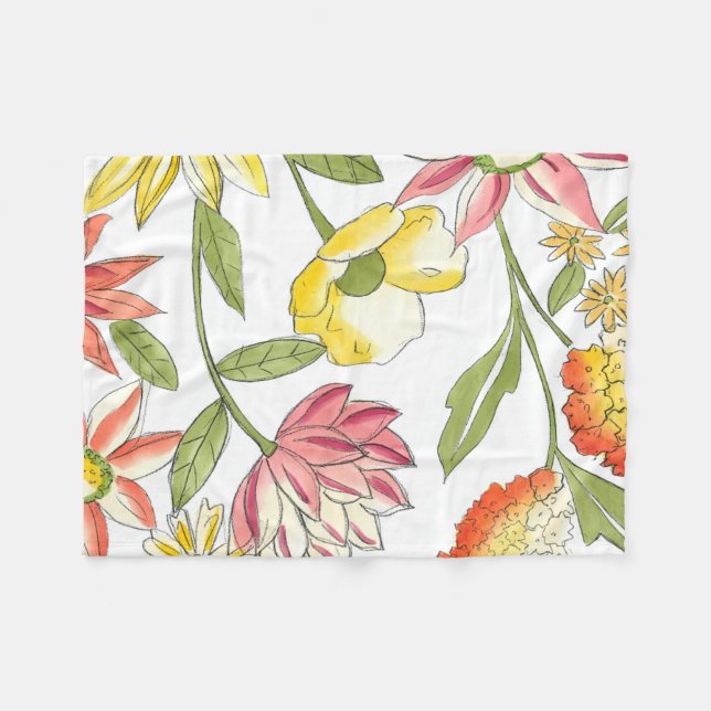 Floral Garden Design with White Background Fleece Blanket (Front (Horizontal))