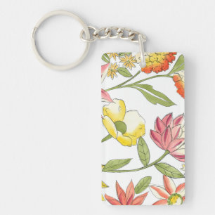 Floral Garden Design with White Background Keychain