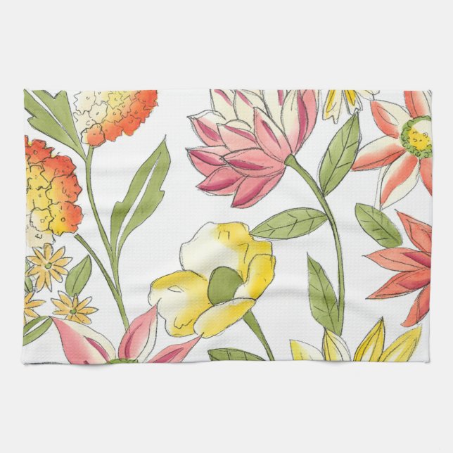 Floral Garden Design with White Background Kitchen Towel (Horizontal)