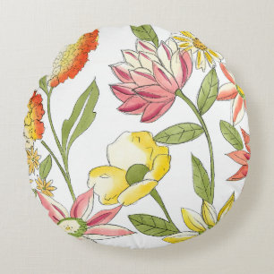 Floral Garden Design with White Background Round Pillow