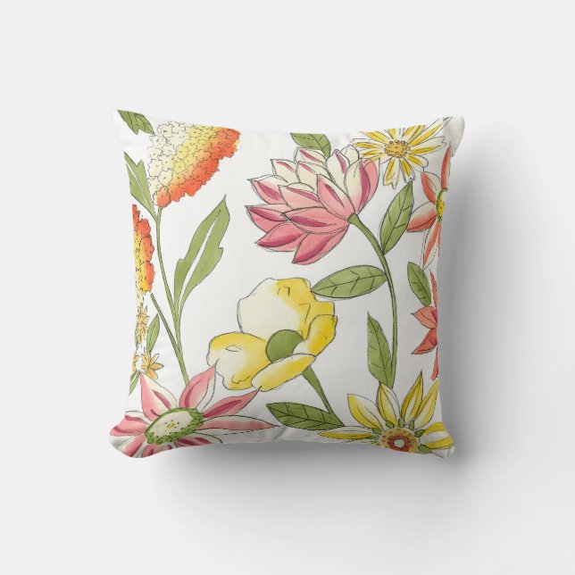 Floral Garden Design with White Background Throw Pillow (Front)