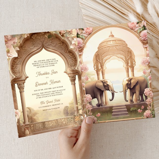 Floral Garden Elephants Indian Palace Wedding Invitation (Creator Uploaded)