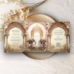 Floral Garden Elephants Indian Palace Wedding Tri-Fold Invitation<br><div class="desc">Amaze your guests with this elegant wedding invite featuring beautiful elephants and vintage arches with QR Code for online RSVP or venue location. Simply add your event details on this easy-to-use template and adorn this card with your favourite photo to make it a one-of-a-kind invitation.</div>