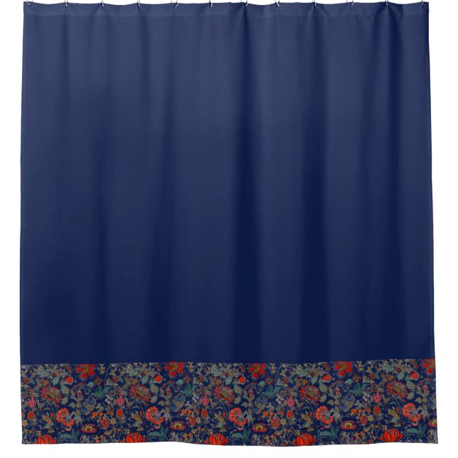 Floral Garden in Reds Border on Dark Blue (Front)