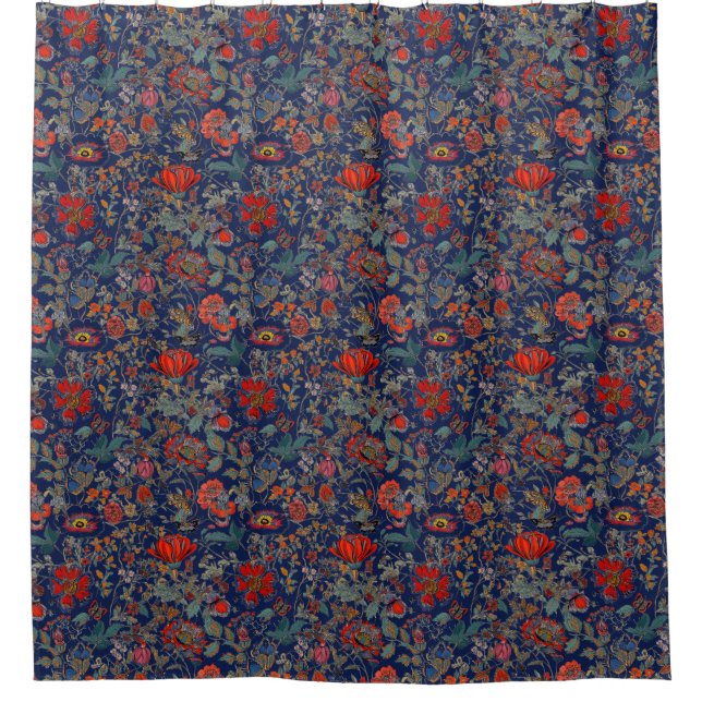 Floral Garden in Reds on Dark Blue Background (Front)