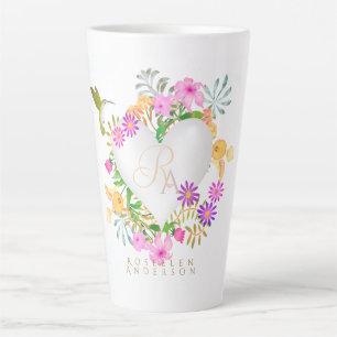Floral Garden Monogram Heart White Latte Mug