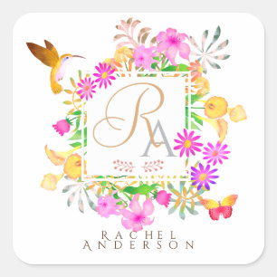 Floral Garden Monogram Square Sticker