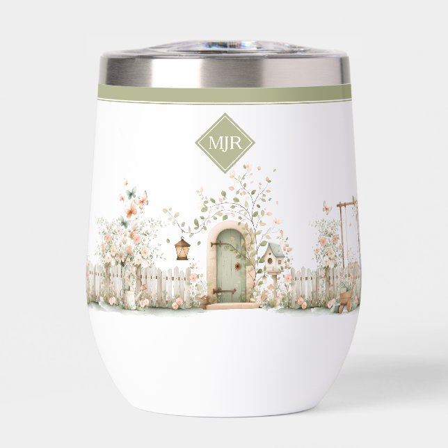 Floral Garden Monogram Water Bottle (Front)