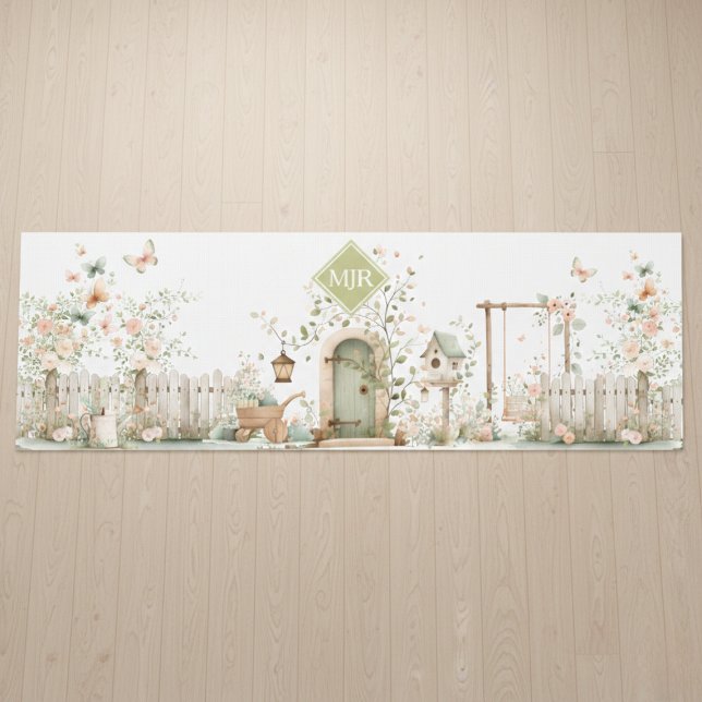 Floral Garden Monogram Yoga Mat (cute cottagecore floral garden yoga mat)