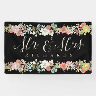 Floral Garden Mr & Mrs Wedding Script Banner