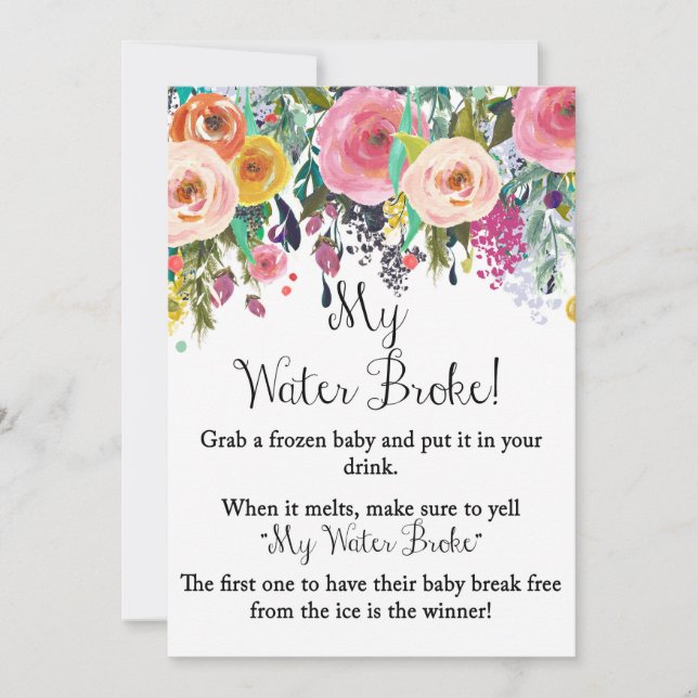 Floral Garden My Water Broke Game Sign 5x7" Size Invitation (Front)