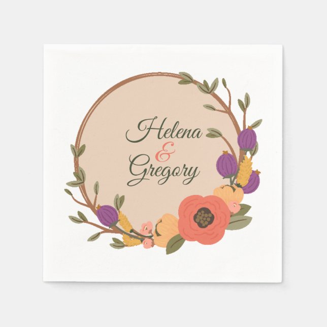 Floral Garden Personalized Wedding Napkin (Front)
