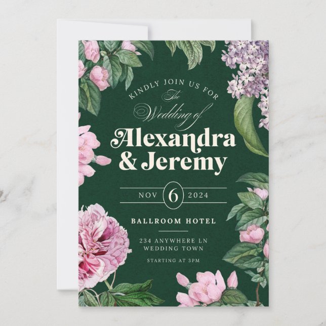 Floral Garden Pink & Green Wedding Invitation (Front)