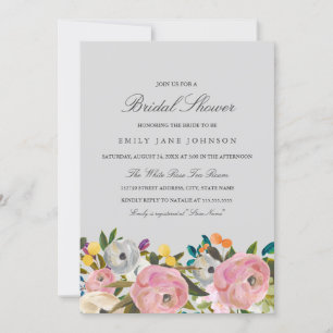 Floral Garden Pink Grey Bridal Shower Invite