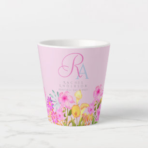 Floral Garden Pink Monogram Latte Mug