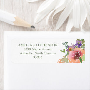 Floral Garden Pink Orange Return Address Wedding