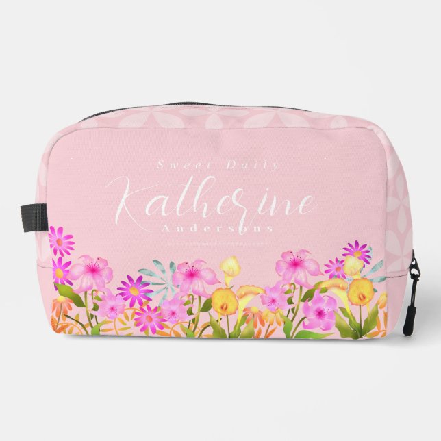 Floral Garden Pink Personalized Dopp Kit (Front)