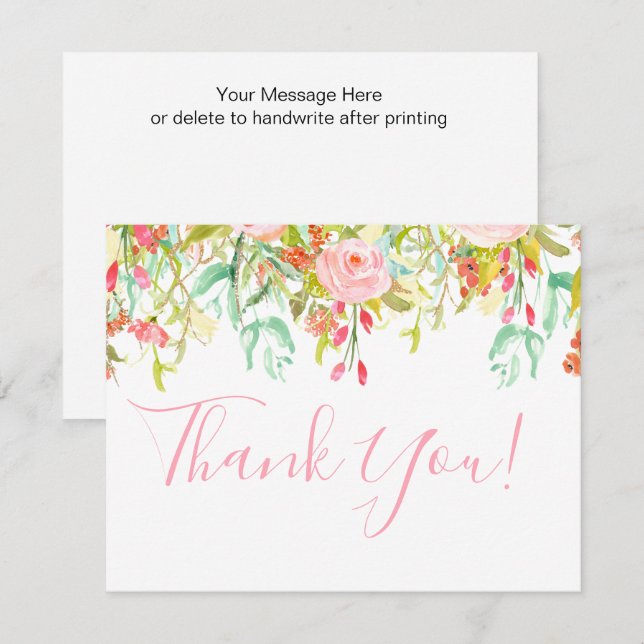 Floral Garden Pink Thank You Note Card (Front/Back)