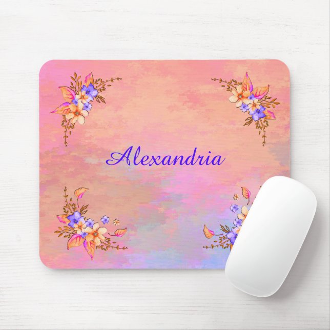 Floral Garden Pink Watercolor Personalize Mouse Pad (With Mouse)