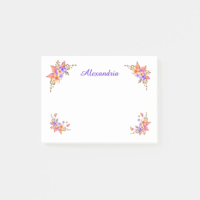 Floral Garden Pink Watercolor Personalize Post-it Notes (Front)