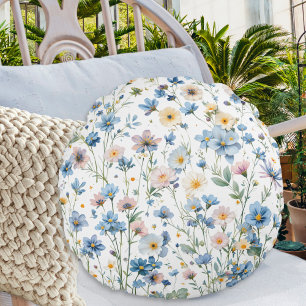 Floral Garden Soft Pastel Botanical Decor Round Pillow