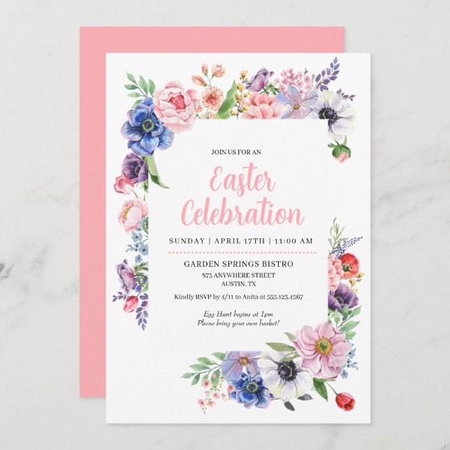 Floral Garden Spring Easter Celebration Invitation (Front/Back)