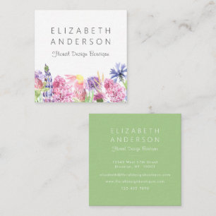 Floral Garden Watercolor Border Green Square Business Card
