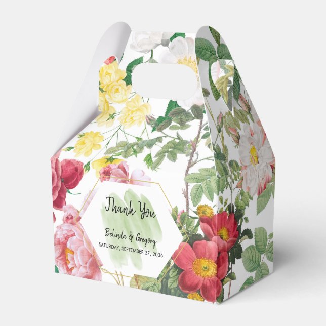 Floral Garden, Watercolor & Geometric Wedding Favor Box (Front Side)