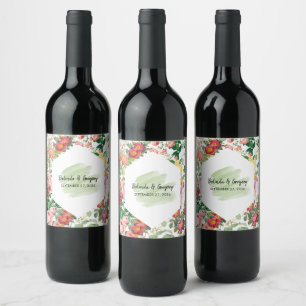 Floral Garden, Watercolor & Geometric Wedding  Wine Label